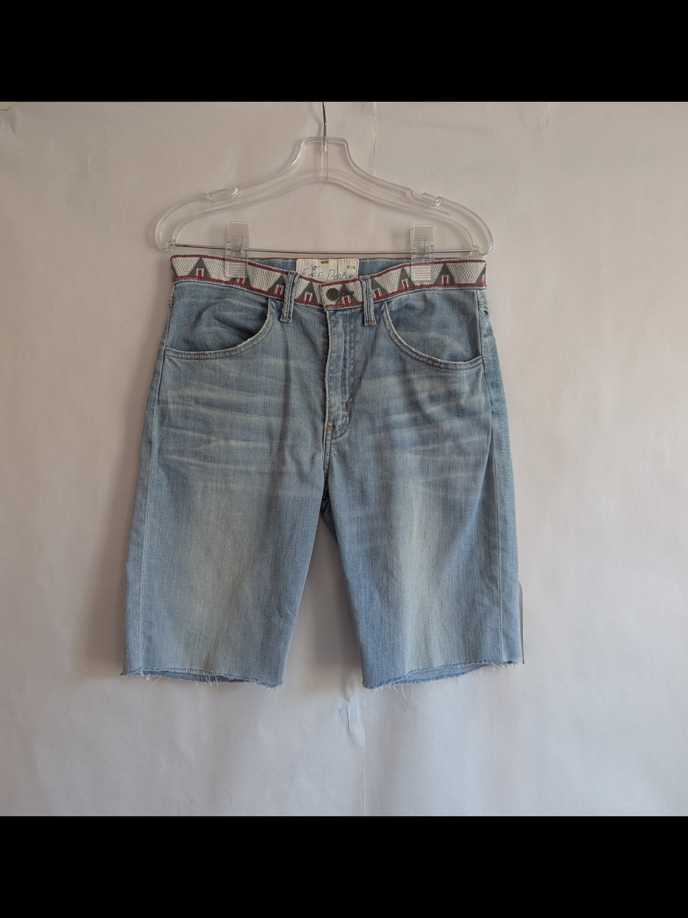Free People Light Wash Denim Cutoff Shorts with Embroidered Waistband